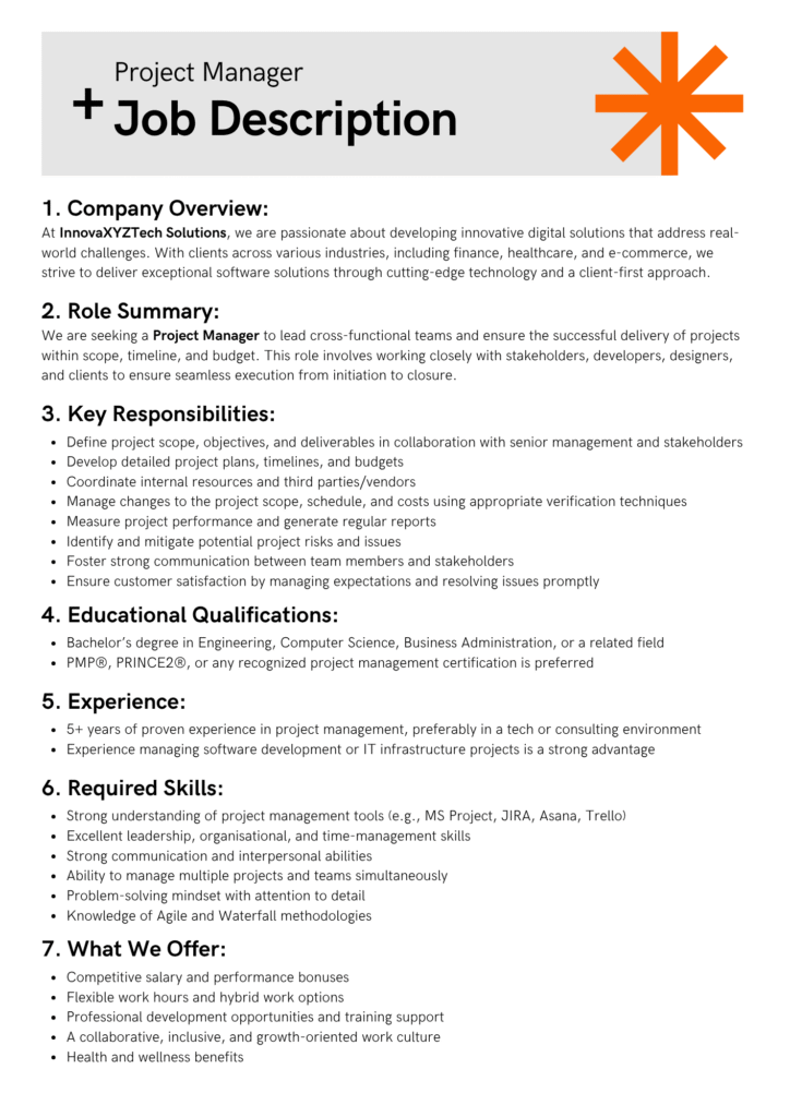 Project Manager Job Description
